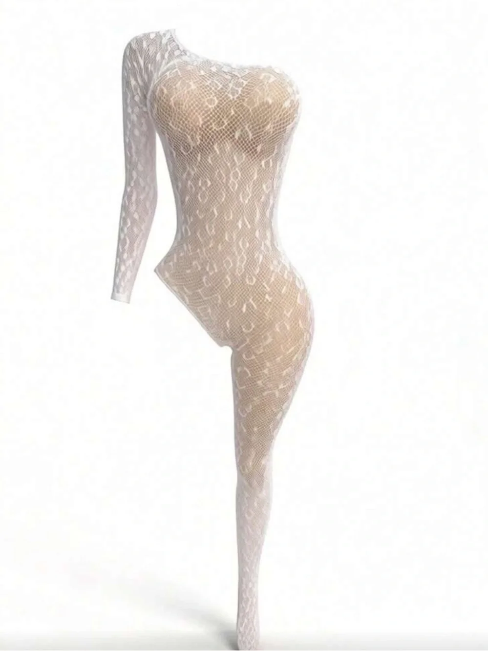 Sheer One-Shoulder White Lace Bodysuit
